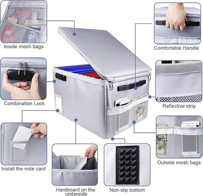 Fireproof Document Box, Fireproof Organizer Safe Box with Lock, Portable Office Storage Cabinet for Hanging Letter/Legal Size Folder/Certificate
