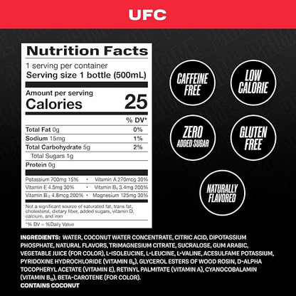 PRIME Hydration UFC, Sports Drinks, Electrolyte Enhanced for Ultimate Hydration, 250mg BCAAs, B Vitamins, Antioxidants, Low Sugar, 16.9 Fl Oz, 12 Pack
