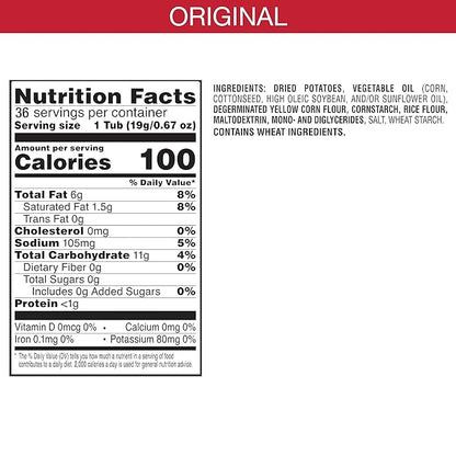 Pringles Potato Crisps Chips, Lunch Snacks, On-the-Go Snacks, Original (36 Cups) (Pack of 2)