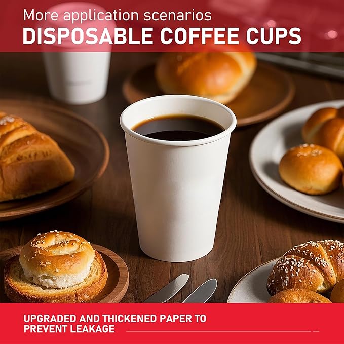 12 oz 1000 Pack Disposable Paper Coffee Cups, Hot Paper Cups, Thickened Leak-Free White Coffee Cups for Hot and Cold Drinks