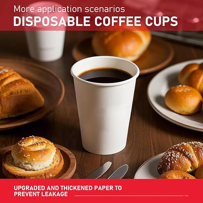 12 oz 1000 Pack Disposable Paper Coffee Cups, Hot Paper Cups, Thickened Leak-Free White Coffee Cups for Hot and Cold Drinks