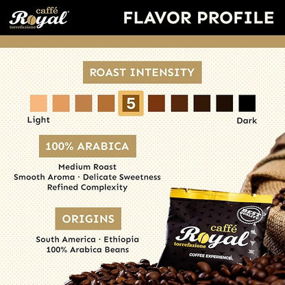 Royal Caffé Italian Coffee Beans – 100% Arabica, Medium Roast, Smooth & Aromatic with Notes of Caramel, Fruit & Vanilla, Whole Bean, Freshly Roasted Gourmet Coffee, 2.2 lbs (1000g), Made in Italy