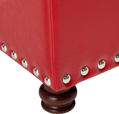 Adeco High End Red Classy Bonded PU-Leather Tufted Accents Rectangular Storage Bench Ottoman Footstool,