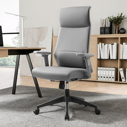 EUREKA ERGONOMIC Valen Leather Desk Chair, High Back Office Chair, Microfiber PU Leather Office Chair with Wheels, Executive Office Chair Comfy for Samll Spaces, Gray