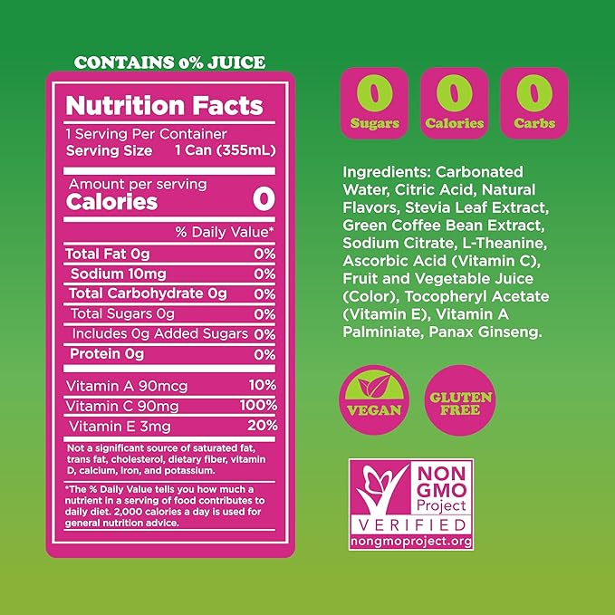 FEEL Zero Sugar Natural Energy Drink – Dragonfruit Lime, 140 mg Plant-Based Caffeine with L-Theanine for Focus & Vitamin C for Immunity, Vegan, Non-GMO, No Artificial Sweeteners, 12 Fl Oz Cans (12-Pack)