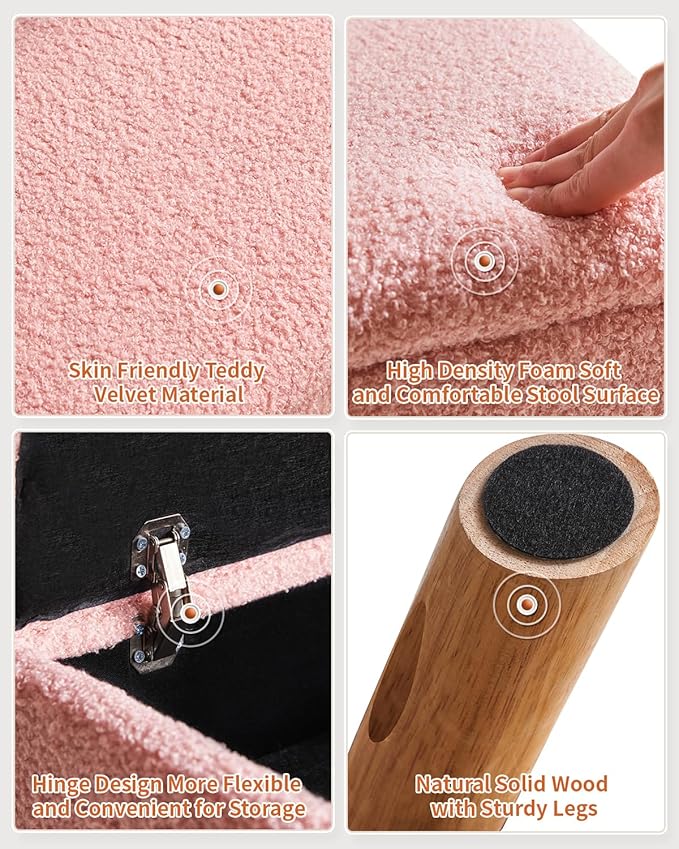 YMYNY Storage Ottoman, Footstool, Small Foot Stool with Sturdy Wood Legs Stool, Foot Rest with Padded Seat, for Living Room Bedroom Couch Enterway 15.75''D×11.81" W×11.02" H Pink UHBD042P