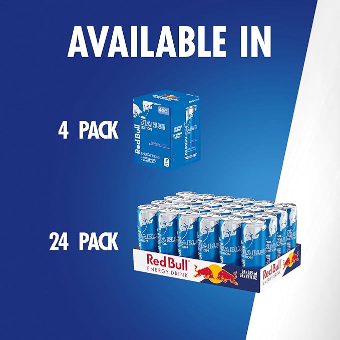 Red Bull Sea Blue Edition Energy Drink, Juneberry, with 114mg Caffeine plus Taurine & B Vitamins, 12 Fl Oz, Pack of 24 Cans (6 Packs of 4)