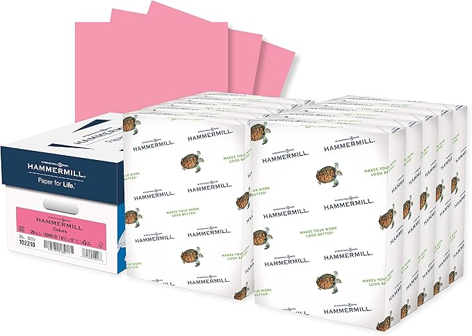 Hammermill Colored Paper, 20 lb Cherry Printer Paper, 8.5 x 11-10 Ream (5,000 Sheets) - Made in the USA, Pastel Paper, 102210C