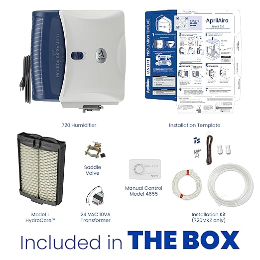 AprilAire 720MKZ Whole-House Fan-Powered Evaporative Humidifier – 21 GPD, Water Saving, Manual Control, Installation Kit, for up to 6,250 Sq. Ft., Part of the AprilAire Healthy Air System