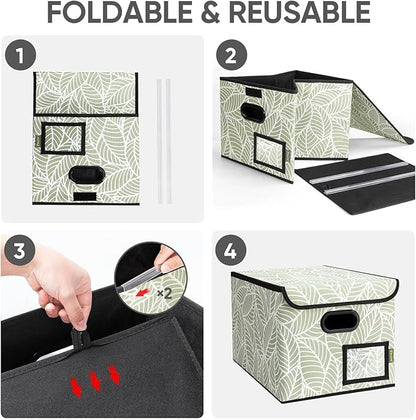 BALEINE File Organizer Box with Lid, Collapsible File Folder Organizer with Plastic Slide, Hanging File Folder Box for Office Document Storage (1 Pack, Antique Foliage)