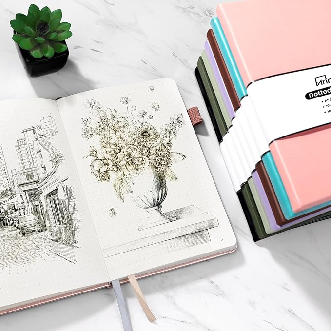 Annecy Numbered Bullet Dotted Journal Notebook, Medium 5.5x 8.25, 160 Pages 100GSM Writing Paper, A5 Purple Faux Leather Cover with Pen Loop