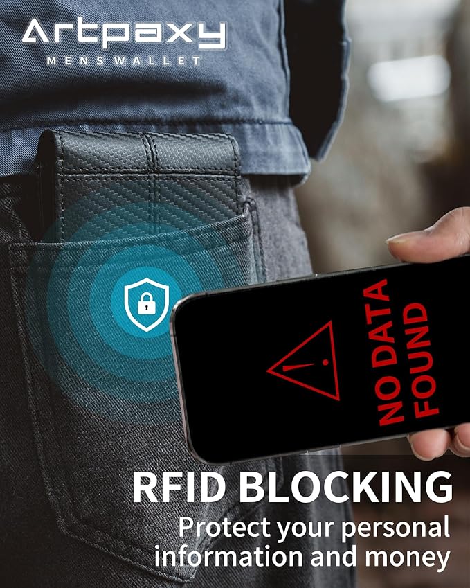 Mens Wallet Bifold Genuine Leather RFID Blocking Wallet for Men with 2 ID Windows 12 Card Holders 2 cash pockets 1 Gift Box