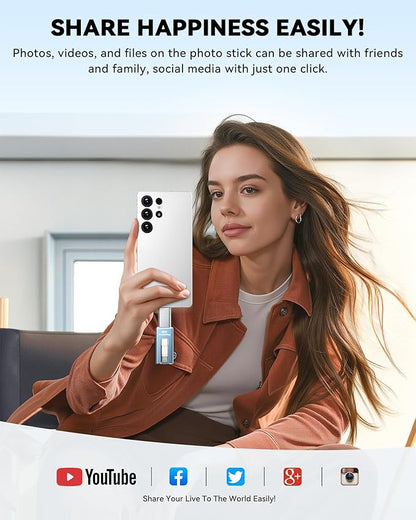 MFi Certified Flash Drive for iPhone iPad 512GB, Photo Stick for External Memory Storage, Easily Back Up and Save Photos Videos, USB Memory Stick Thumb Drive for iPhone/iPad/Android/PC (Sky Blue)