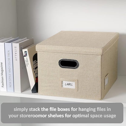 File Organizer Collapsible Storage Box for Office File Box with Lids Document Organizer for Office and Home Easy Slide Durable Hanging File Box (Beige)