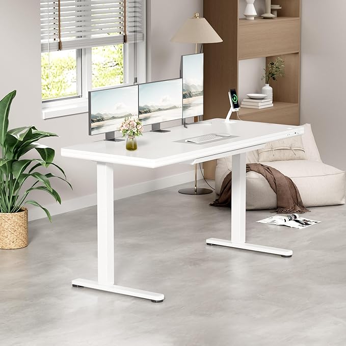 Homall Whole Piece Standing Desk with Drawer, Desktop Digital Display and USB Charge Port, Extra Thickening Height Adjustable Electric Sit Stand Desk for Home Office Computer Desk (White, 55 Inch)