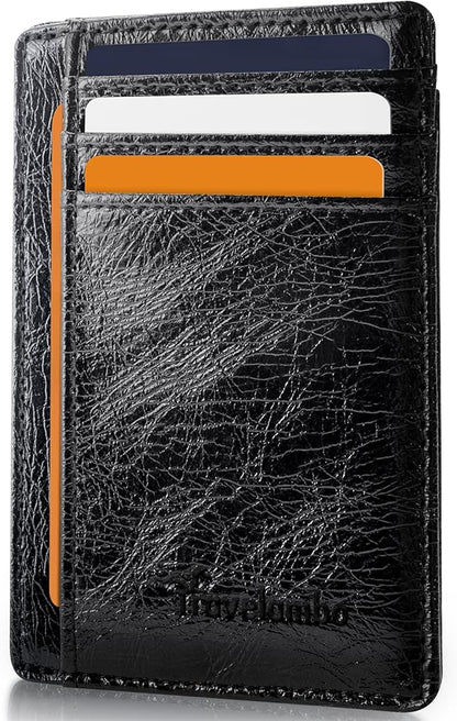 Travelambo Slim Wallet Front Pocket Minimalist Leather RFID Blocking Medium Size