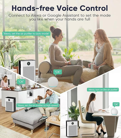 FRESHDEW Air Purifier for Home Up to 2300ft² With H14 True HEPA Smart WiFi Control & Double-Sided Intake | 22dB Ultra Quiet for Bedroom/Pet Homes | Removes Smoke, Odors, Pollen, Dust, Dander