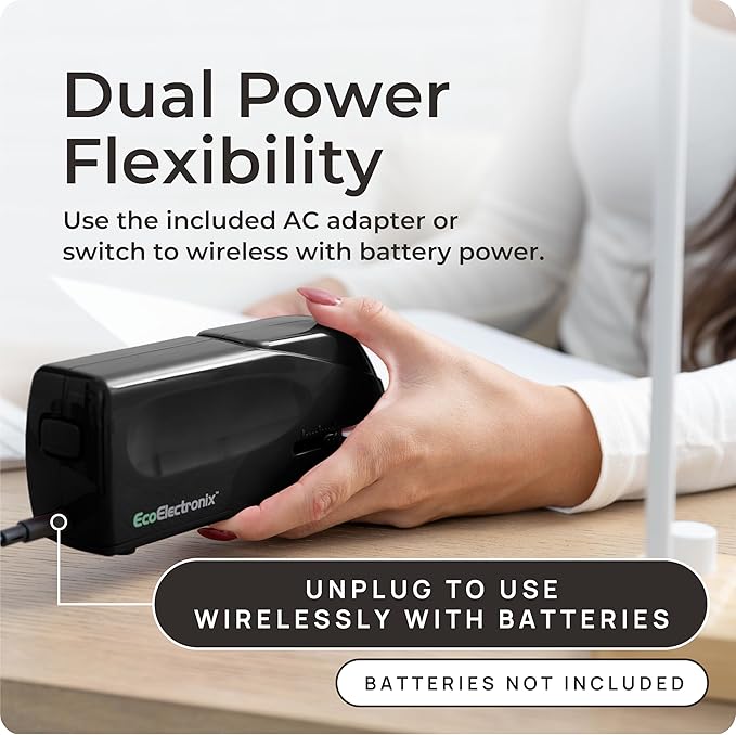 Portable Automatic Electric Stapler Pro - 30 Sheet Capacity, Quiet Operation, Jam-Free and Easy Reload - AC Adapter/Battery Powered (White & Black Combo)