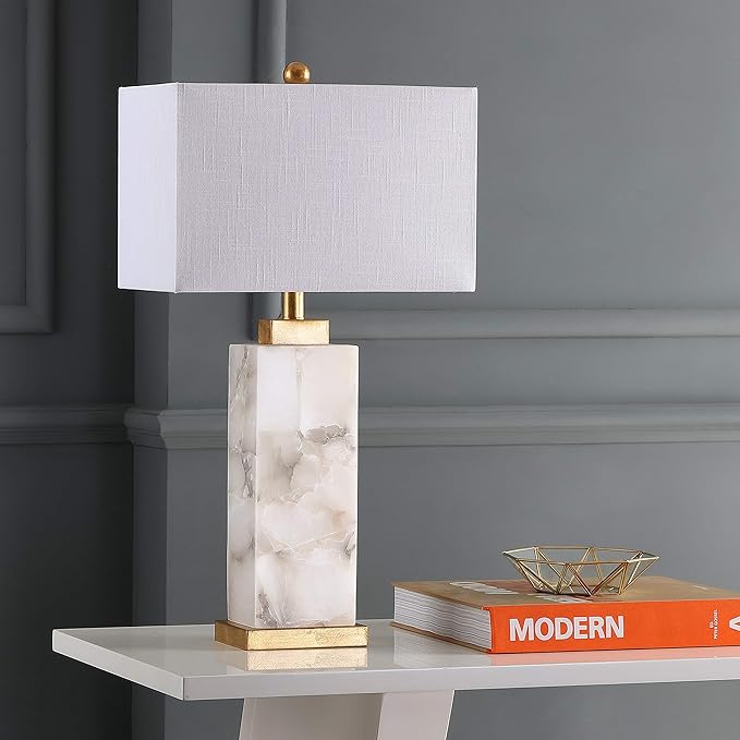 JONATHAN Y JYL6201A Elizabeth 27.5" Alabaster LED Table Lamp Coastal Contemporary Bedside Desk Nightstand Lamp for Bedroom Living Room Office College Bookcase LED Bulb Included, White/Gold Leaf