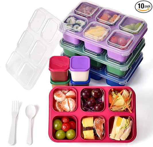 4-Pack Leakproof Bento Box & Snack Containers for Kids & Adults | 6-Compartment with 4 Sauce Cups | Ideal for School, Office, Picnic & Travel (38oz/1100ml) (Pink/Blue/Purple/Green)