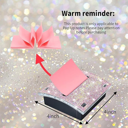 Rhinestone Self Sticky Note Holder Post it Note Dispenser Pop-Up Sticky Notes Dispenser 3 x 3 inch Post it Dispenser for Office Desk Accessories(Pink)