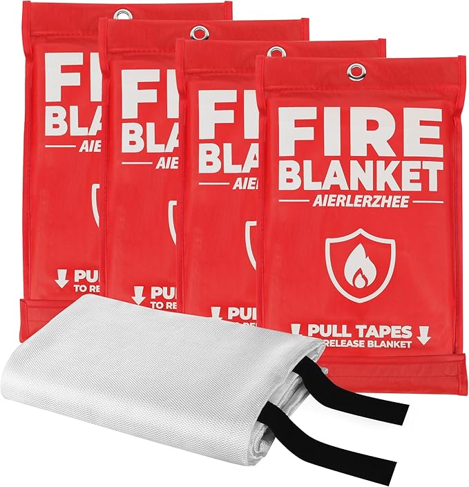 Fire Blanket - 4 Pack 40" x 40" Emergency Fire Blanket for Kitchen and Home,Fireplace,School,Warehouse,Grill