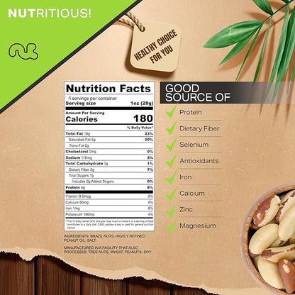 NUT CRAVINGS - Brazil Nuts Roasted & Salted - No Shell, Whole (4oz - 0.25 LB) Bulk Nuts Packed Fresh in Resealable Bag - Healthy Protein Food Snack, Food Assortments
