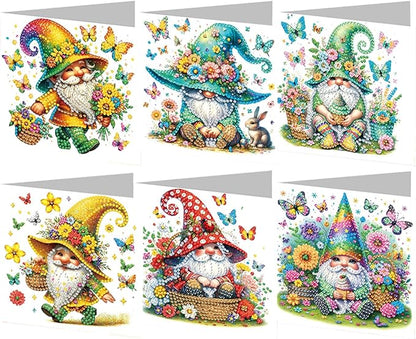 6pcs DIY Gnome Butterfly Diamond Art Painting Greeting Cards Kit, Rhinestone Art Holiday Birthday Card Set with Envelopes, DIY Festival Craft for Girlfriend, Christmas Valentine Gift Making Supplies