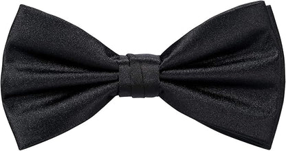 TIE G 5pcs Tie Set in WHITE OR BLACK GIFT BOX: Solid Color Necktie, Satin Bow Tie, Pocket Square, Lapel, Cuff Links
