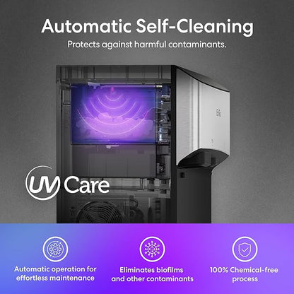 Brio 520 Water Dispenser for 5 Gallon Bottle with Ice Maker Bottom Load | UV Self Cleaning Technology, LED Touch Display with Digital Clock, Night Light, Child Safety Lock | 2X Fast Dispense