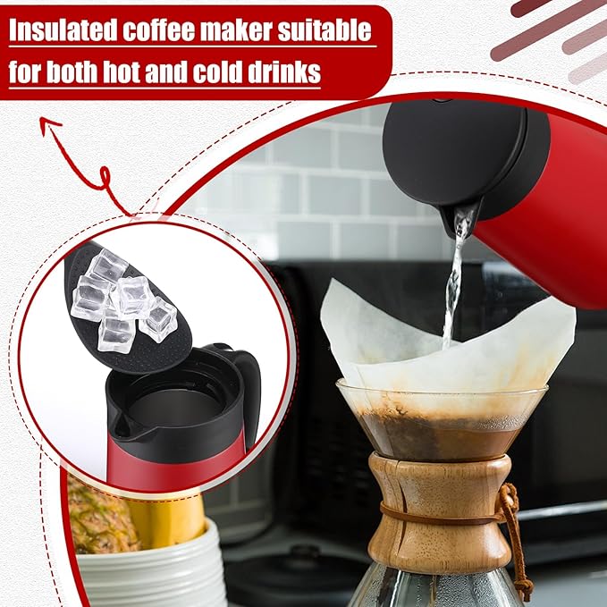 2 Pcs 27oz Thermal Coffee Carafe Stainless Steel Coffee Pot for Keeping Hot/cold Insulated Double Walled Vacuum Tea Pot with Press Button Drink Beverage Dispenser for Milk Tea (Red)