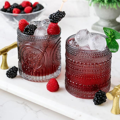 Kate Aspen Hobnail Beaded Drinking Glasses Vintage Glassware Set | Cocktail Glass Set, Juice Glass, Water Cups | Makes A Great Hostess Gift, Gift for Newlyweds (Smoke Grey)