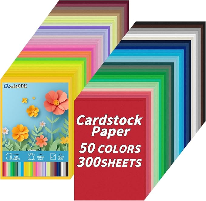 300 Pcs Colored Cardstock Bulk 50 Assorted Colors, 8.5” x 11” Cardstock Paper Construction Paper,180GSM Card Stock Printer Scrapbooking Supplies for Diy Crafts Making