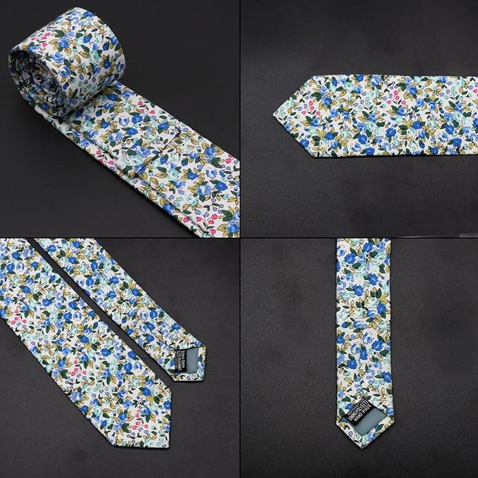 Cotton Floral Ties for Men 2.76" Men's Skinny Tie Linen Flower Printed Neck Tie for Wedding Dating Party