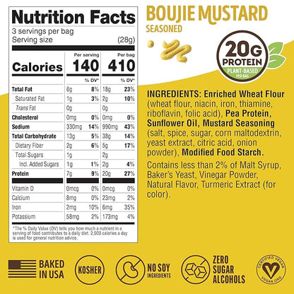 Lenny & Larry's Boujie Mustard FITZELS- Savory Pretzel Snacks Incredibly Tasty, High Protein, Salty, Vegan, 20 g's of Plant Based Protein 8 (eight) Bags, 3 oz Each