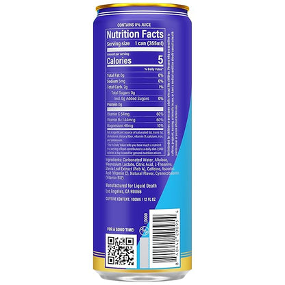 Liquid Death Tropical Terror, Piña Colada-Flavored Sparkling Energy, Sugar-Free Energy Drink, 100mg Caffeine, 12 Fl Oz (Pack of 12)