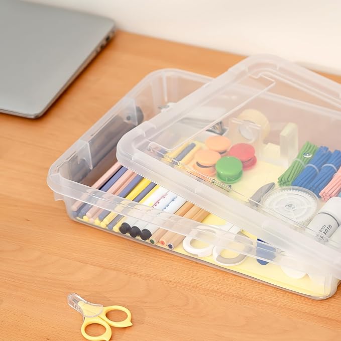 3 PCS Plastic Storage Bins with Lids Portable Project Case Water Resistant Plastic Containers for Organizing Document,A4 Paper,Photo,Letter,Scrapbook