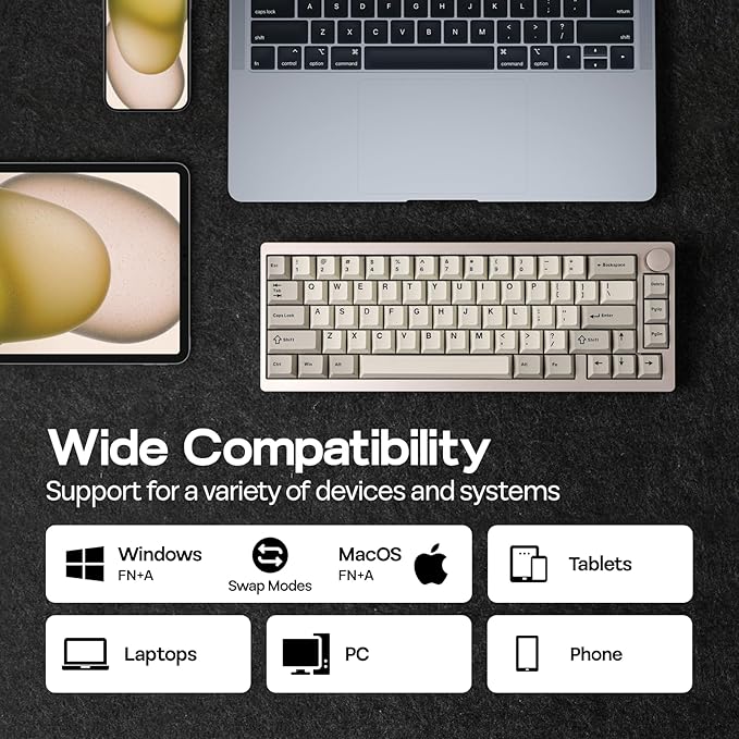 EPOMAKER P65 QMK/VIA Wireless Aluminum Gaming Keyboard, Gasket-Mount, Bluetooth/2.4Ghz/USB(A to C), Hot Swappable, N-Key Rollover, for Mac/PC/PS/Xbox (Khaki, Zebra Switch)