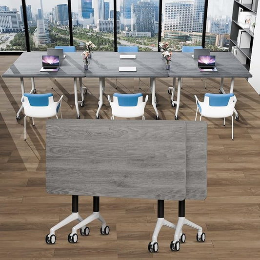 Conference Table Folding Conference Room Tables, Modern Mobile Meeting Training Table with Silent Wheels, Foldable Seminar Table for Offices, Classrooms, Libraries (2, Grey2, 47.2in)
