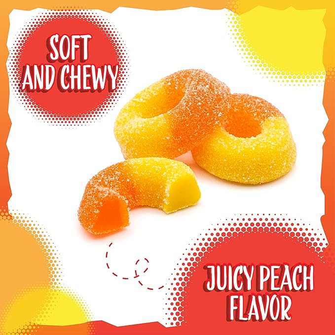 Peach Rings Gummy Candy 1-Pound Bag | Classic Sweet and Sour Candy | Soft Peach Gummies for Snacking, Dessert Topping & Buffet Tables | Chewy Gummy Rings