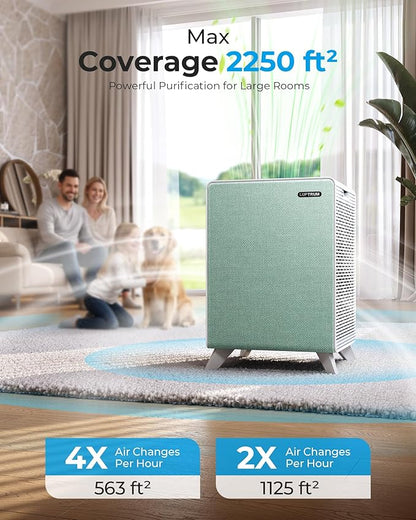 Air Purifiers for Home Large Room Up to 2250 ft² - Dual 3-Stage Filter of Washable Filter and True HEPA Filter with AQI, Auto Mode, Sleep Mode