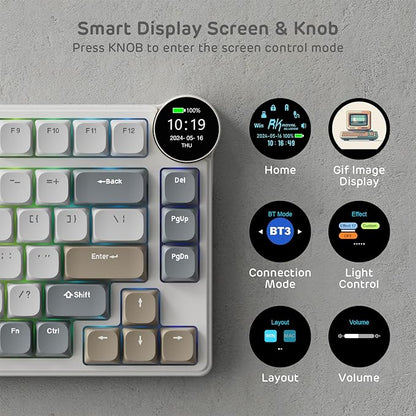 RK ROYAL KLUDGE N80 Low Profile Mechanical Keyboard w/Smart Display Screen & Knob, 75% Top Mount 3-Modes Wireless Mechanical Keyboard, Software Support, Massive Battery, 80 Keys, Tactile Brown Switch