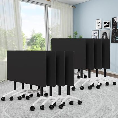 Conference Room Table, 55 Inch Folding Conference Tables with Wheels, Modern Office Meeting Table, Easy Flip & Nest Design, Rectangular Seminar Tables with Metal Frame for 2-24 People (J, 8PCS)