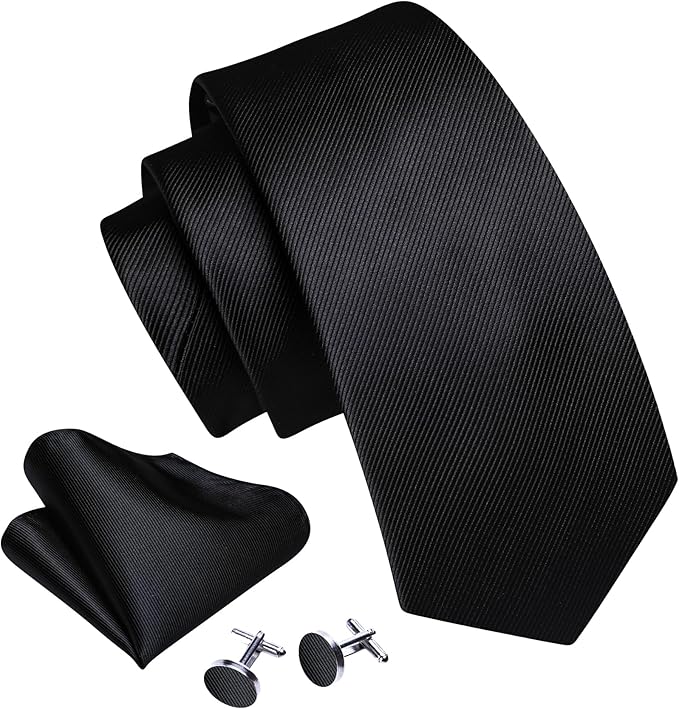 Barry.Wang Tie Sets for Men Silk Solid Necktie Stain Ties Handkerchief Pocket Square Cufflinks Wedding Business Dyed