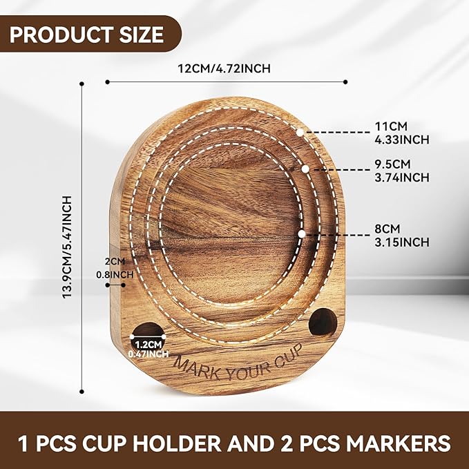 Party Cup Holder with Marker Slot, Acacia Wood Bathroom Cup Dispenser Mark Your Cup and Drink Up, Hosting Essential to Prevent Mix-Ups & Mark Your Cup for Birthdays, BBQs, Holiday Events