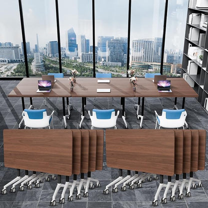 Conference Table Folding Conference Room Tables, Modern Mobile Meeting Training Table with Silent Wheels, Foldable Seminar Table for Offices, Classrooms, Libraries (10, walnut2, 61in)