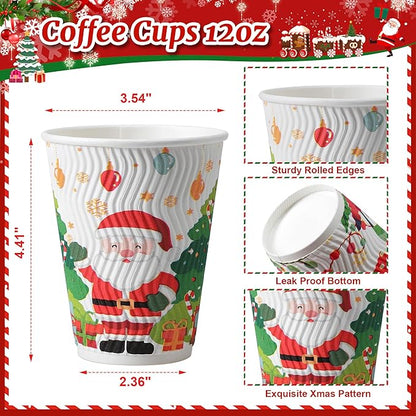 SIUQ 12 oz Christmas Coffee Cups - 50 Pack Disposable Insulated Paper Cups, Christmas Hot To Go Coffee Cups, Leak Proof Holiday Party Supplies for Office Home Celebrations