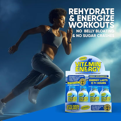 Vitamin Energy Hydration+ Extra Strength Energy Shot Blue Raspberry 48 Pack, 260mg Natural Caffeine, Electrolytes, BCAAs, Amino Acids, Hydration & Performance, Zero Sugar, Gluten-Free, 1.93 fl oz