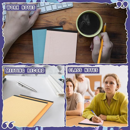 Lincia 24 Pcs 12 Pcs 5" x 8" Small Legal Pads Colored Lined Note Pads Narrow Ruled Writing Notepads 50 Sheets Per Micro Paper Notebook Lined and Perforated for College Office Supplies (Bright Colors)