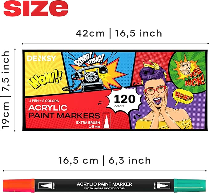 Acrylic paint pens create art – Dual Brush Tip Acrylic Markers Set, Waterproof Quick-Drying Ink for Rock Painting, Glass, Wood, Fabric (120)